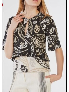 BCBA MAXAZARIA  Paisley Print Combo Key Hole Peplum Top
